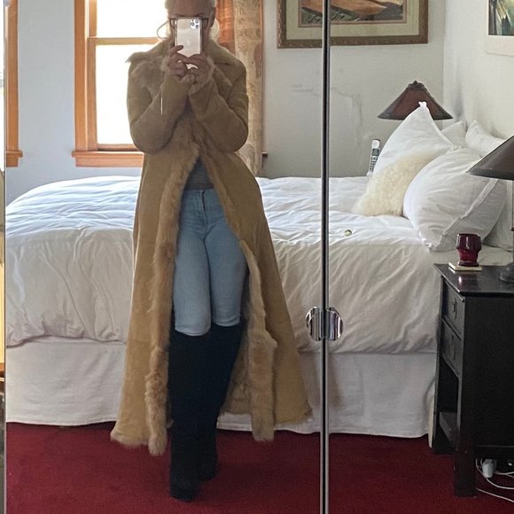 Banana Republic Jackets & Blazers - Banana Republic Tan Genuine Suede/Shearling Full Length Coat XS Penny Lane Boho